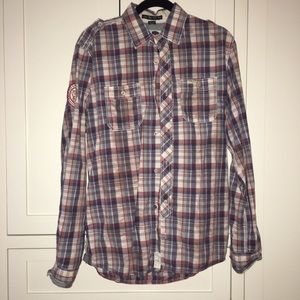 Men’s Red and Blue Button Up