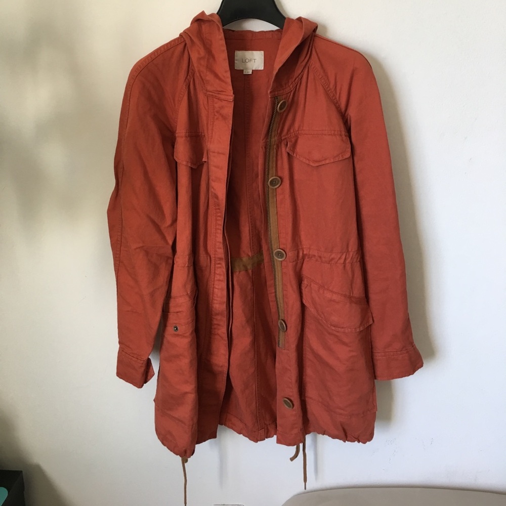 Burnt orange hoodie parka from loft.