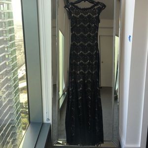 Black and beige lace floor length dress