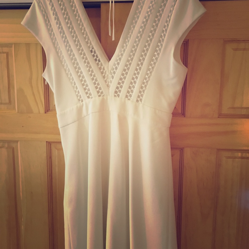 Ravishing, white wool mini dress w/couture details