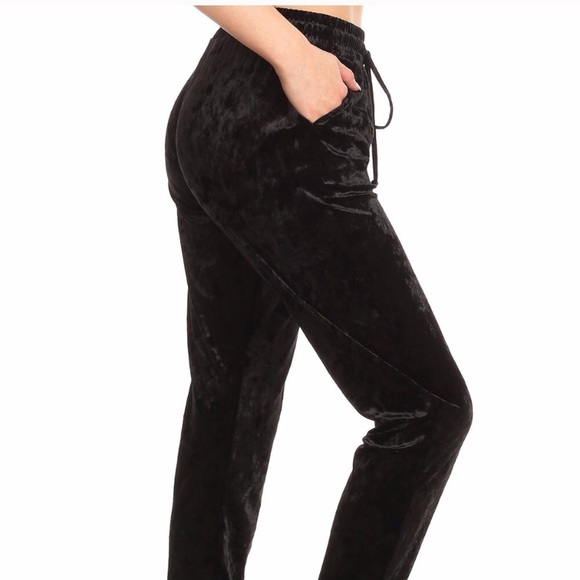 Black Crushed Velvet Joggers - Picture 2 of 2