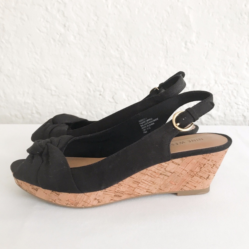 Nine West Black Fabric Wedges 7.5 M