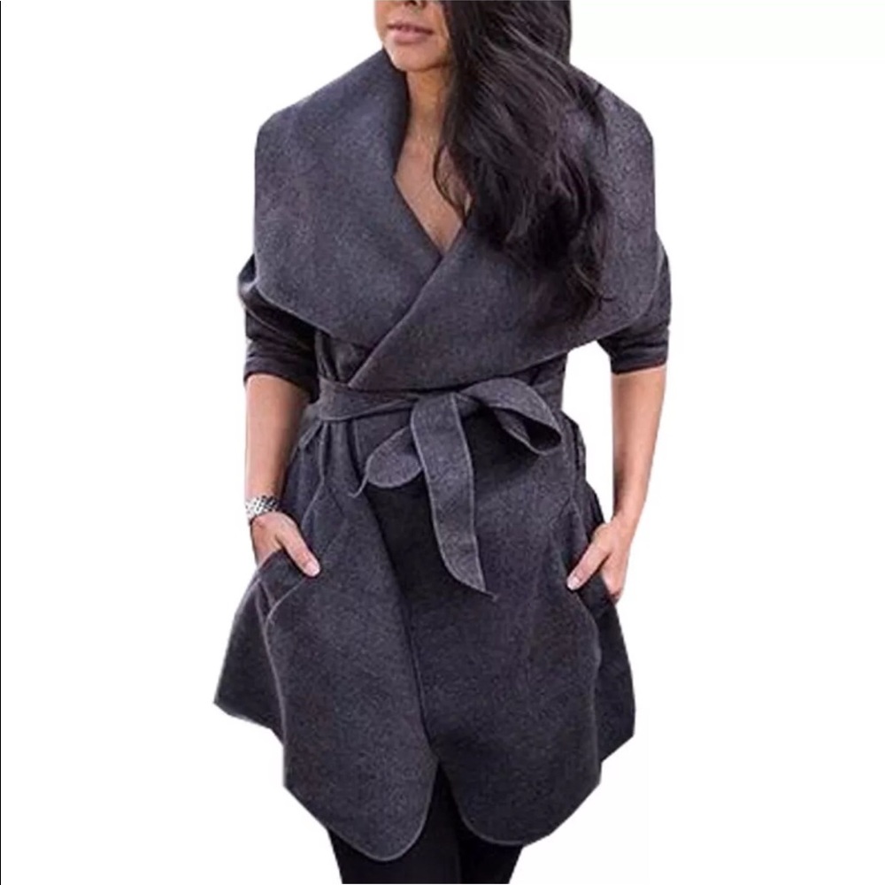 ❤️🌟5 Star Charcoal Waterfall Trench Coat - Picture 3 of 6
