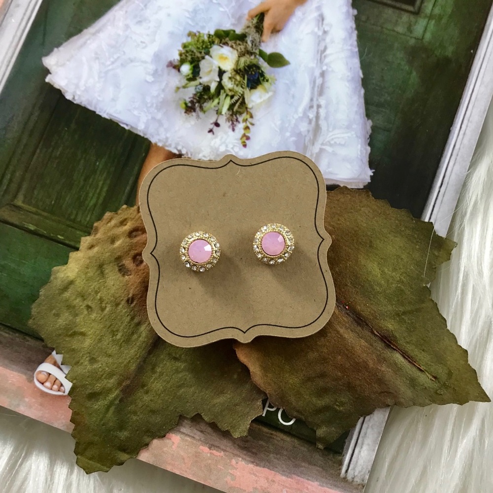 💰Pink & Clear Crystal Gold Round Stud Earrings