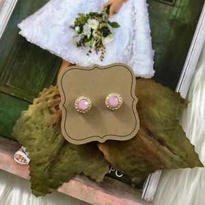 💰Pink & Clear Crystal Gold Round Stud Earrings