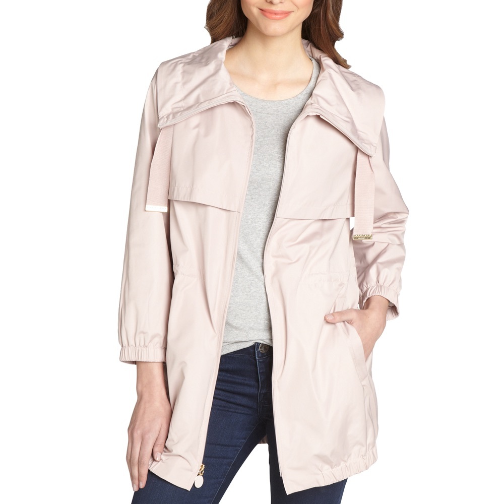 T TAHARI Blush Pink 3/4 Sleeve Drawstring Anorak