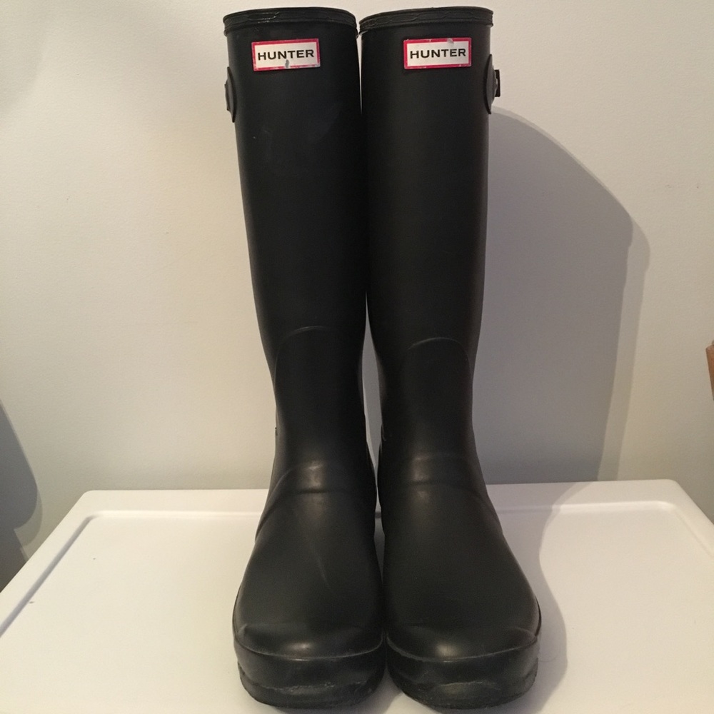 Tall Black Matte Hunter Wellies women’s 10