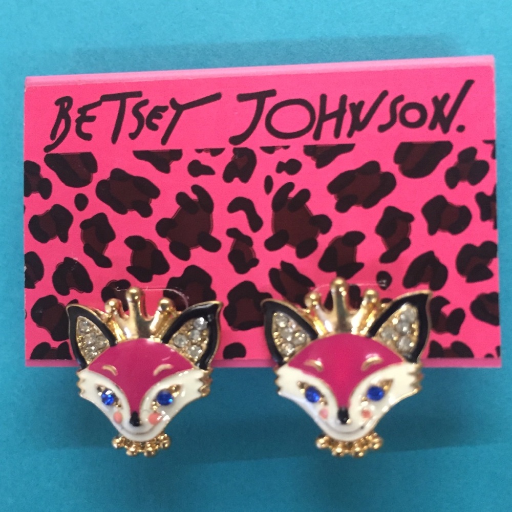 New Betsey Johnson pink fox stud earrings