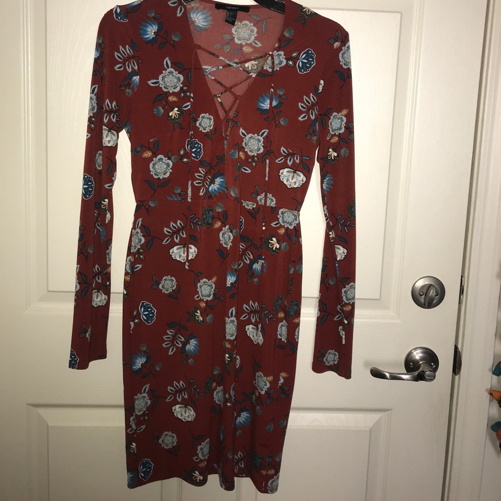 Burn orange floral body con dress