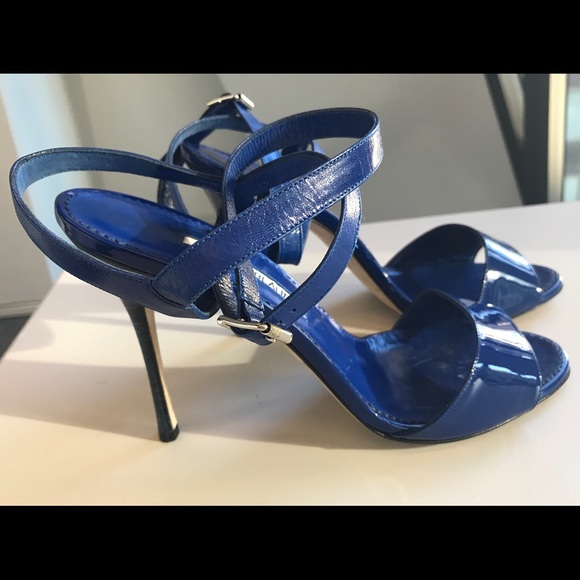 Manolo Blahnik Blue Patent Leather Sandal - Picture 1 of 4