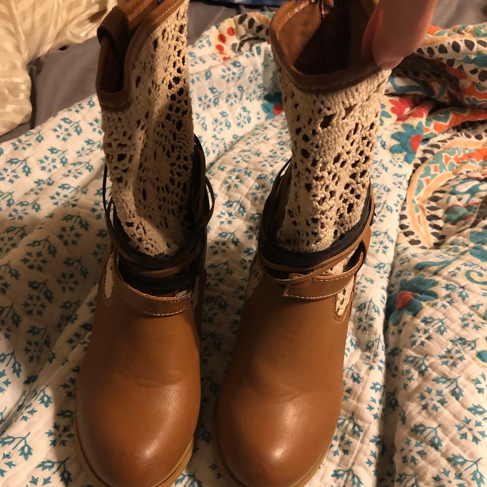 Cognac and lace booties