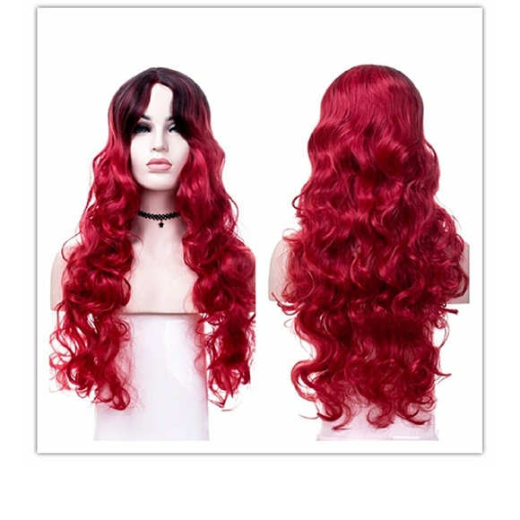 Black Red Ombre Curly Wave Wig main image 5