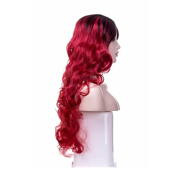 Black Red Ombre Curly Wave Wig main image 4