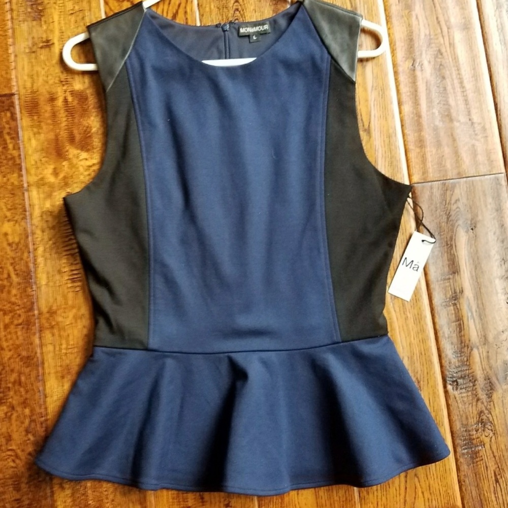 NWT Peplum Top Leather Trim