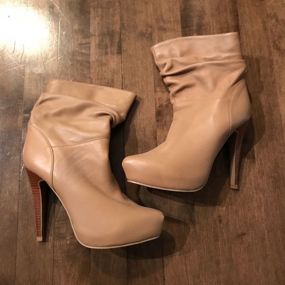 Lisha Shoes - Nude leather platform booties