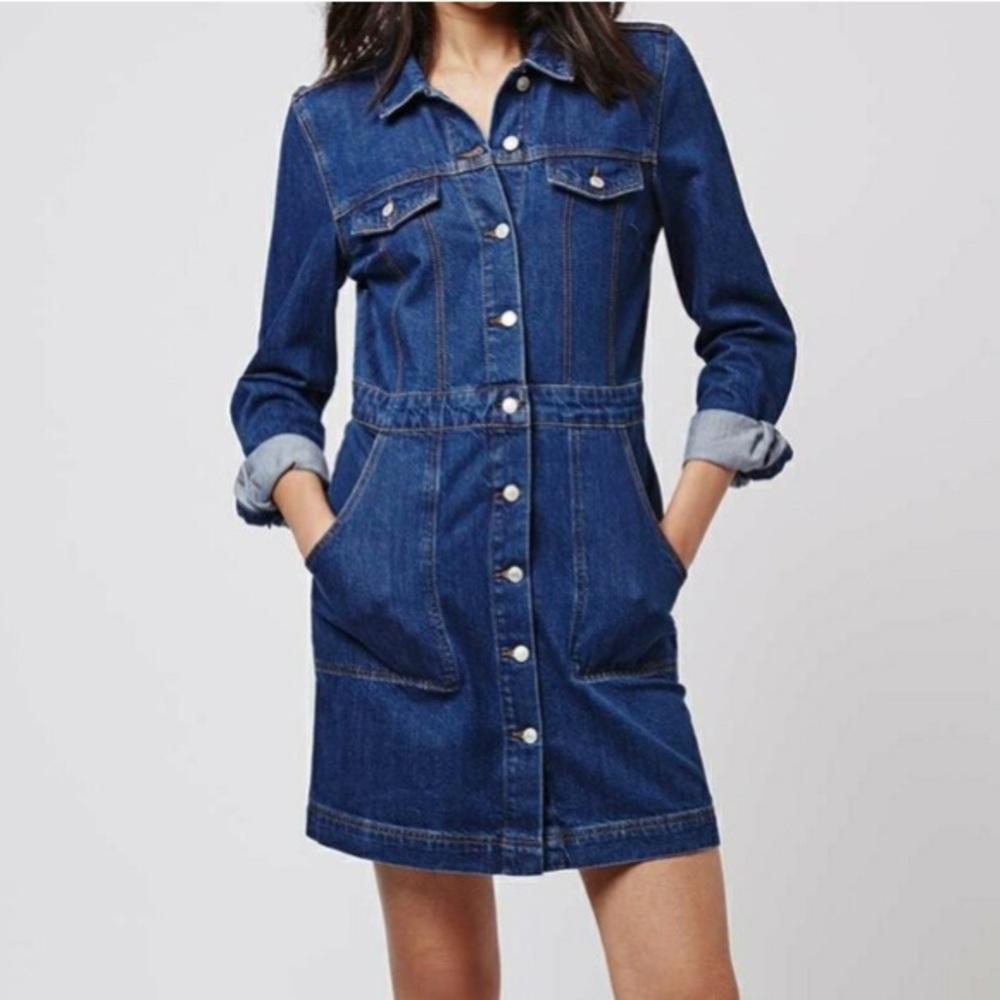 TOPSHOP MOTO denim western shirt dress US 4 US 6