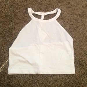 White unique back fitted crop top NWT