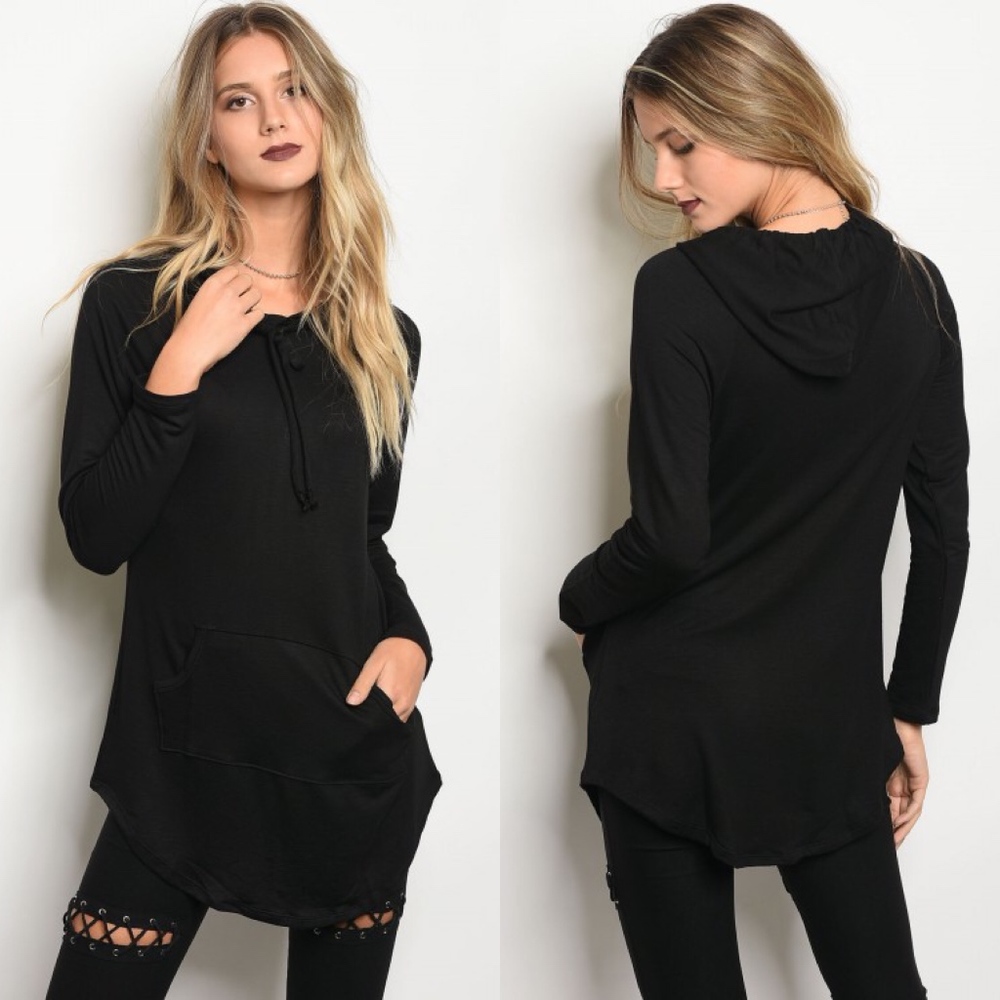 Black Hooded Sweater Tunic Dress - Picture 2 of 2