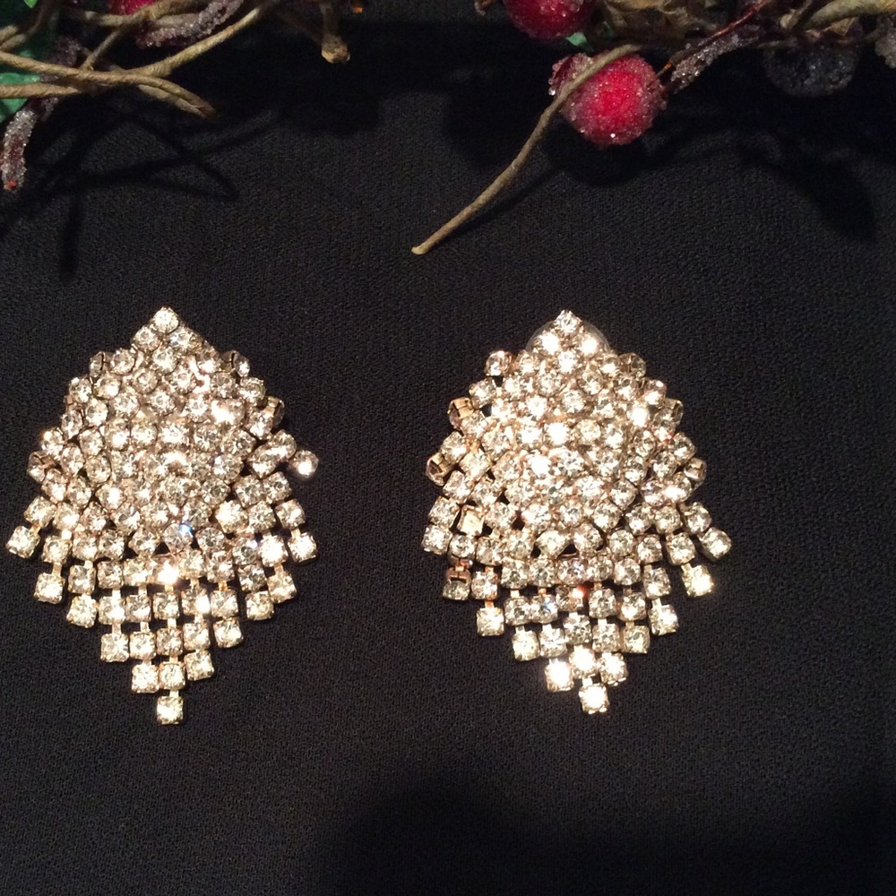 Vintage, crystal, rhinestone, pierced earrings