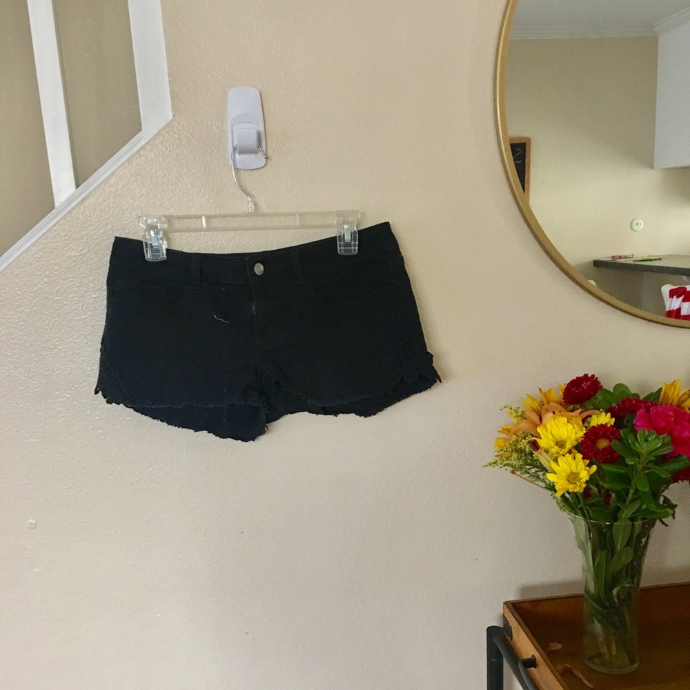 Black Denim Shorts w/ Lace Details (size 7)