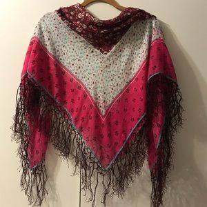 H&M Burgundy White Light Blue Scarf One Size