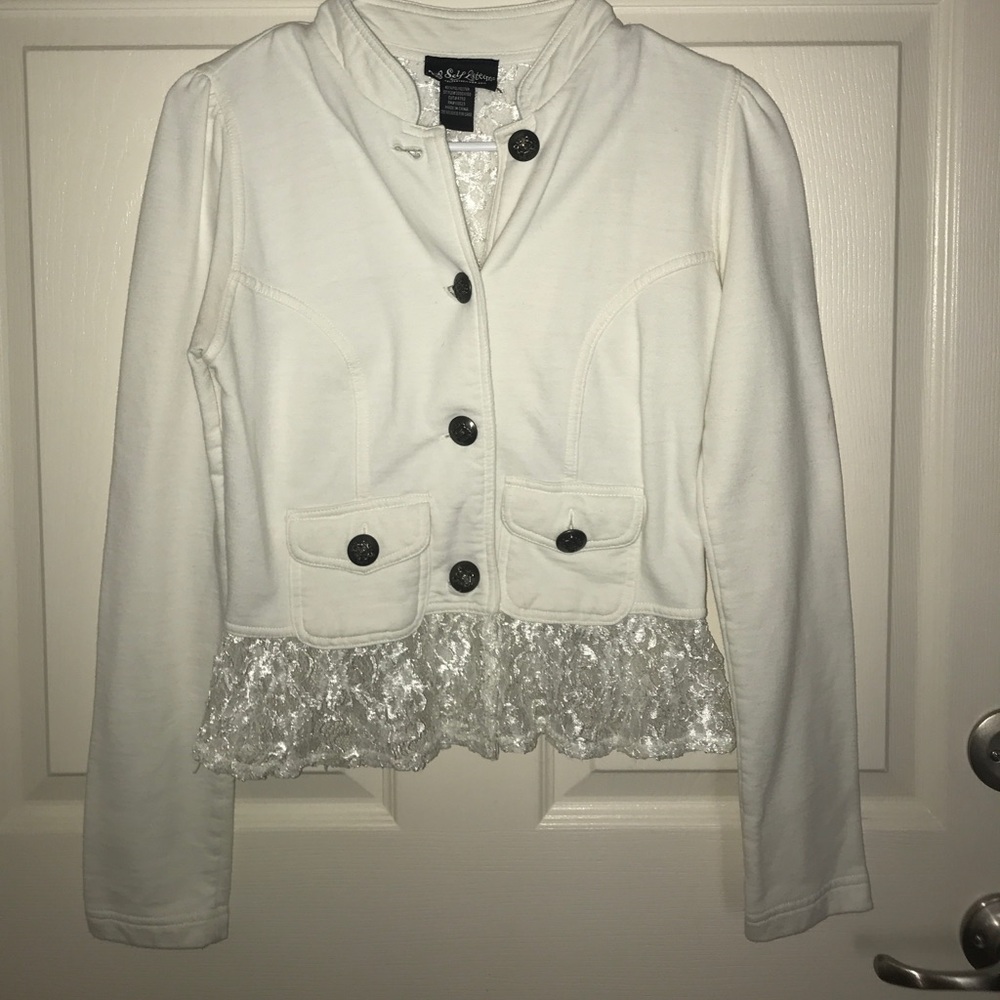 Off White military style sweater with lace detail