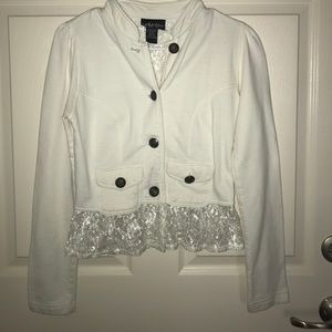 Off White military style sweater with lace detail