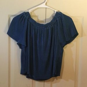 A beautiful blue off the shoulder ruffled crop top