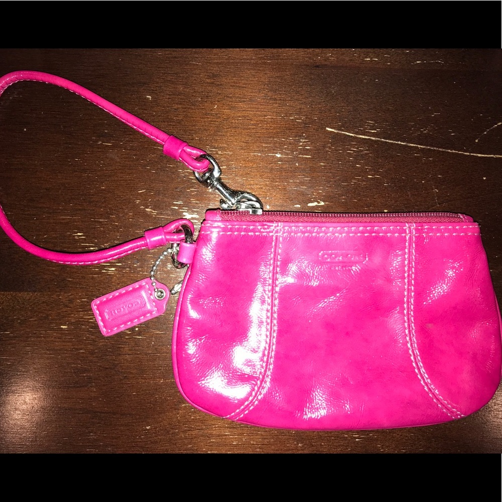 Authentic Coach small pink leather wristlet