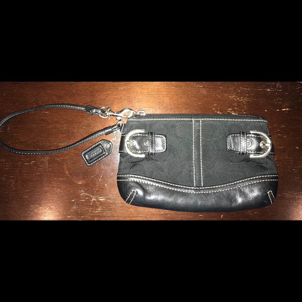 Authentic Coach Black logo C wristlet