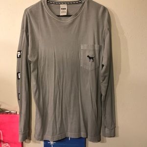 Like new PINK long sleeve shirt in grey and black