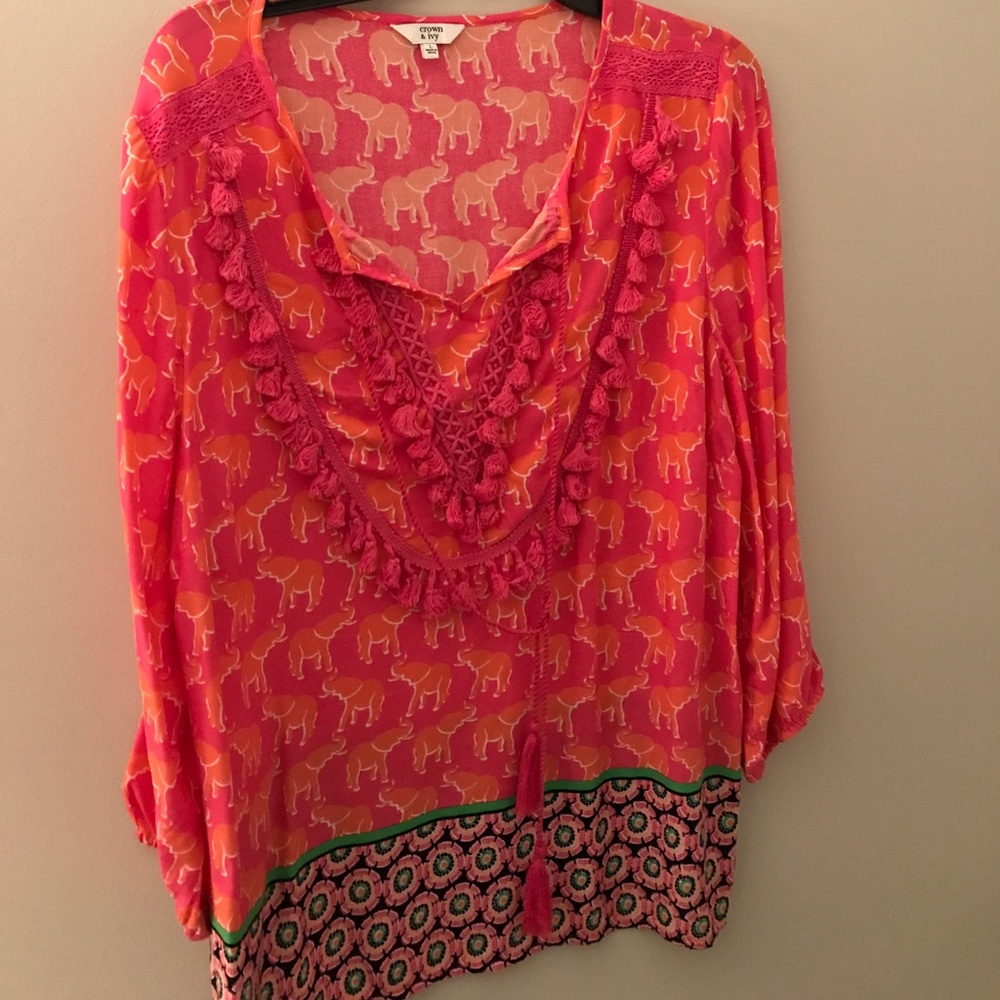 Crown & Ivy Hot Pink/Orange Elephant Blouse