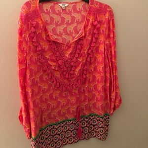 Crown & Ivy Hot Pink/Orange Elephant Blouse