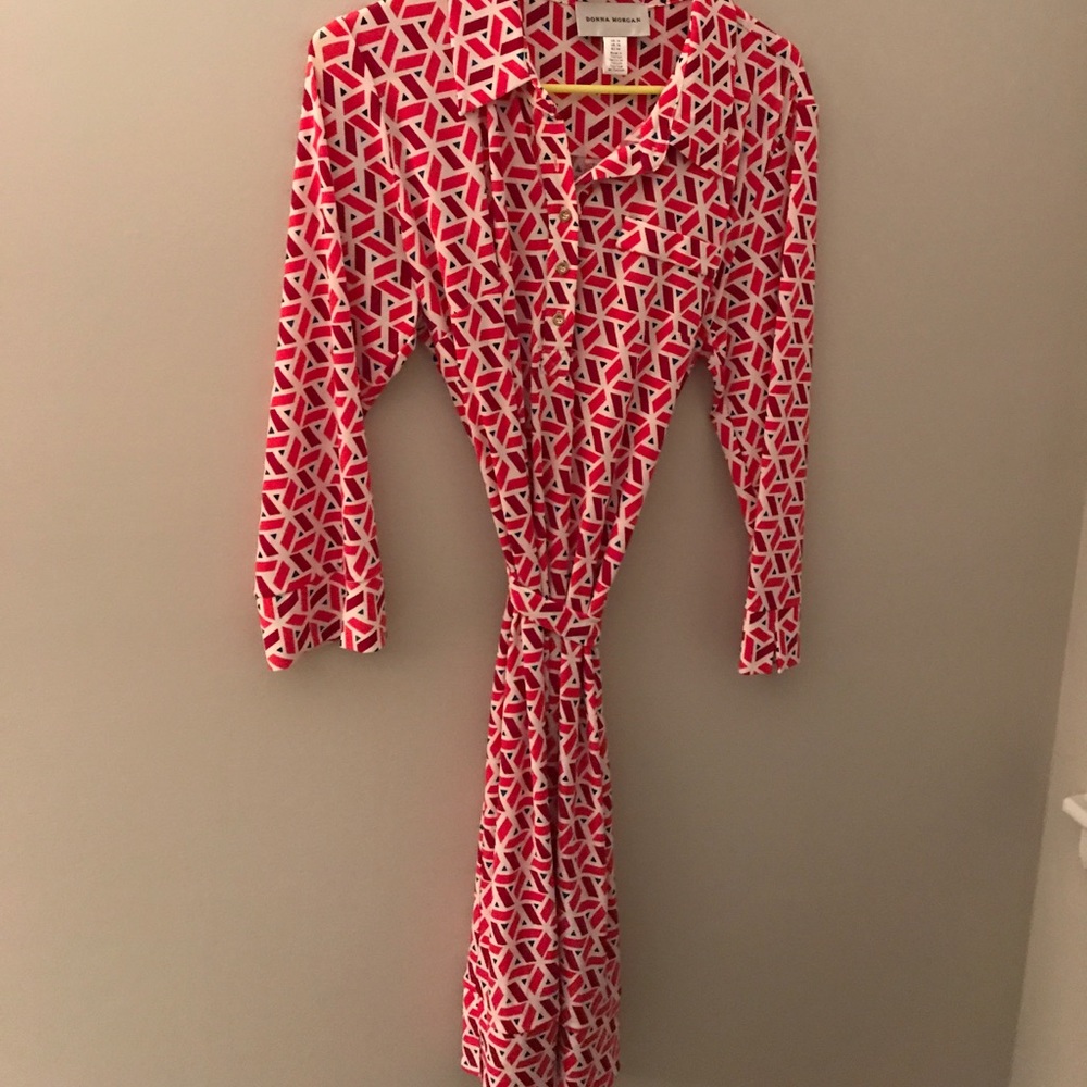 Stretchy Pink Patterned Shirt Dress