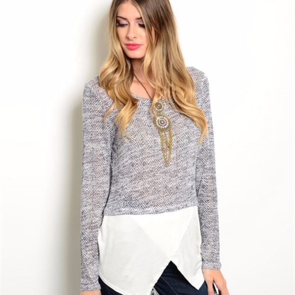 Auditions Tops - Grey & White Double Layered Blouse