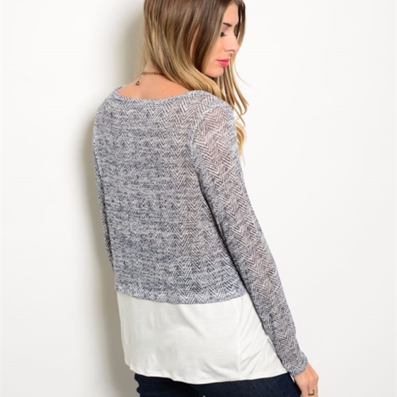 Grey & White Double Layered Blouse - Picture 2 of 2