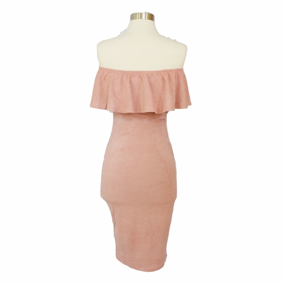 LAST ONE Pink Faux Suede Ruffle Midi Dress - Picture 7 of 7