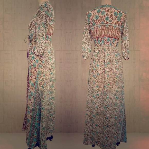 Dusty Rose Boho Turquoise Robe Coverup Maxi Dress - Picture 6 of 7