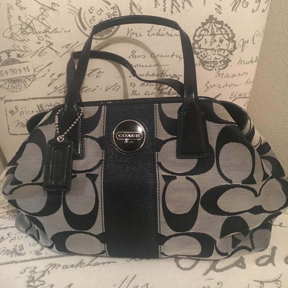 Black and grey coach purse
