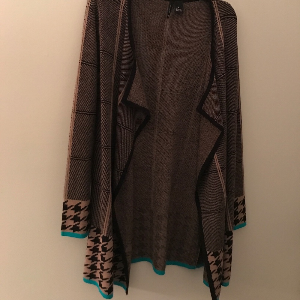 Houndstooth with Teal -Long Cardigan