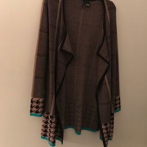 Houndstooth with Teal -Long Cardigan