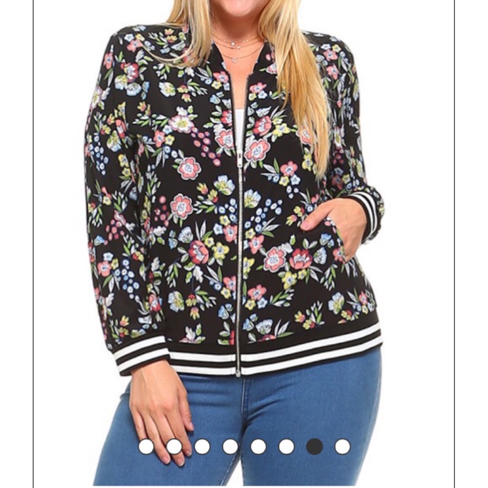 Sale Black Floral Print Bomber Jacket