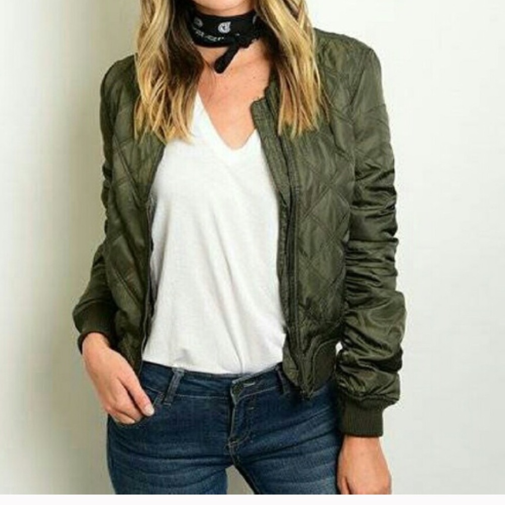 Green Quilted Bomber Jacket