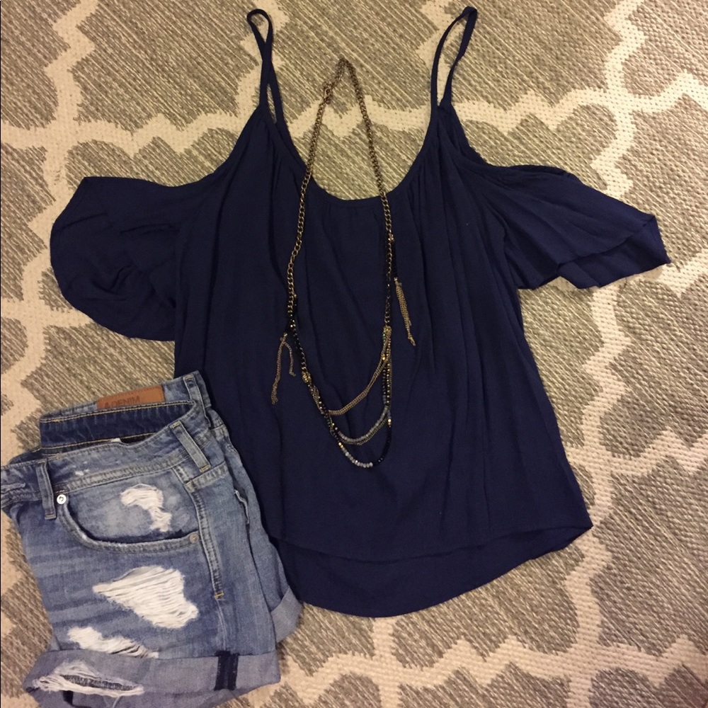 Navy blue cold shoulder top