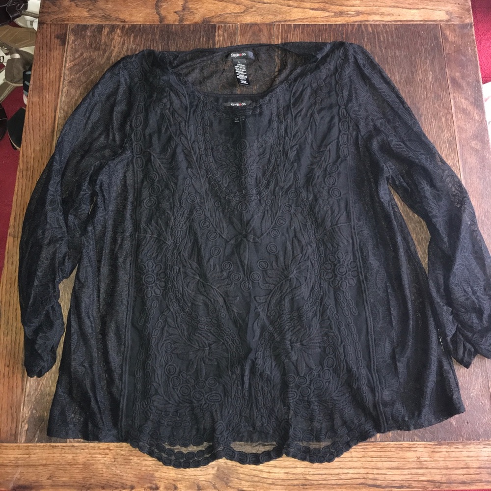 Style & Co. black 3/4 sleeve lace blouse
