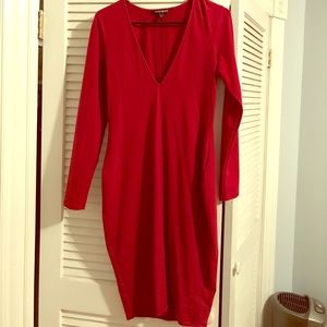 Deep v, long sleeve, fitted midi dress