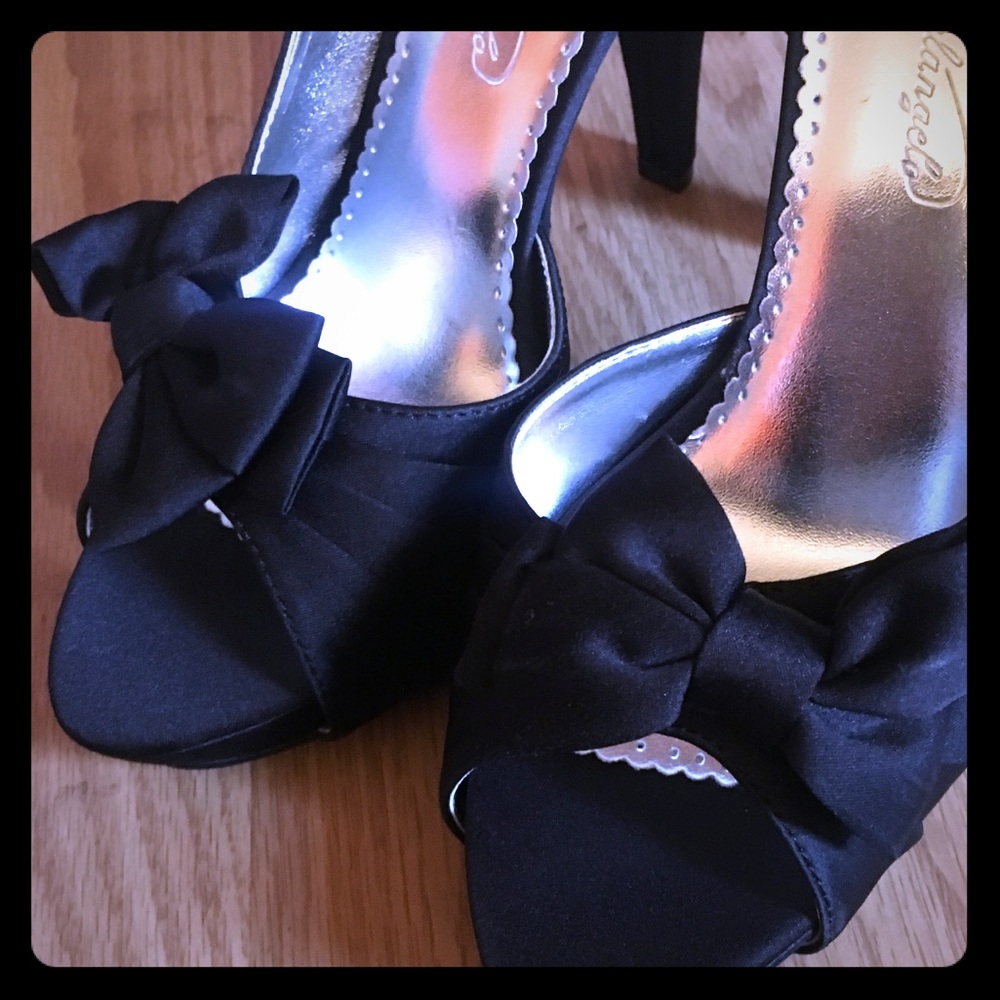 Black Satin Peep Toe High Heels