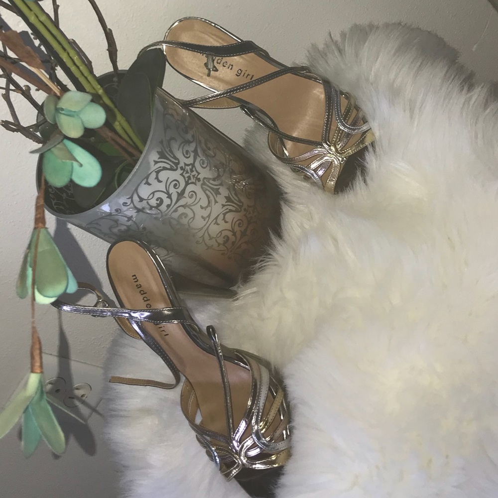 Madden Girl rose gold, silver, and gold heels.