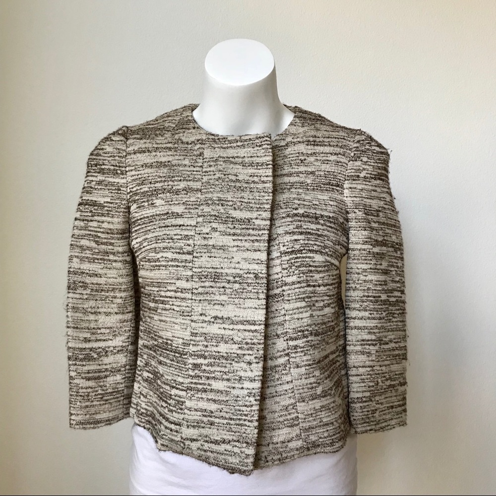 ZARA Gold Metallic Boucle Tweed Blazer Jacket
