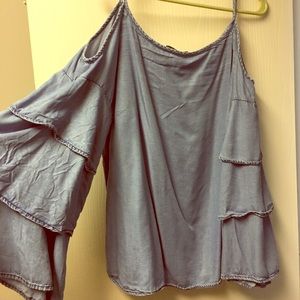 Big sleeve cold shoulder top